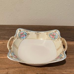 Vintage Hand Painted Nippon Decorative Square Round Bowl With Gold Trim